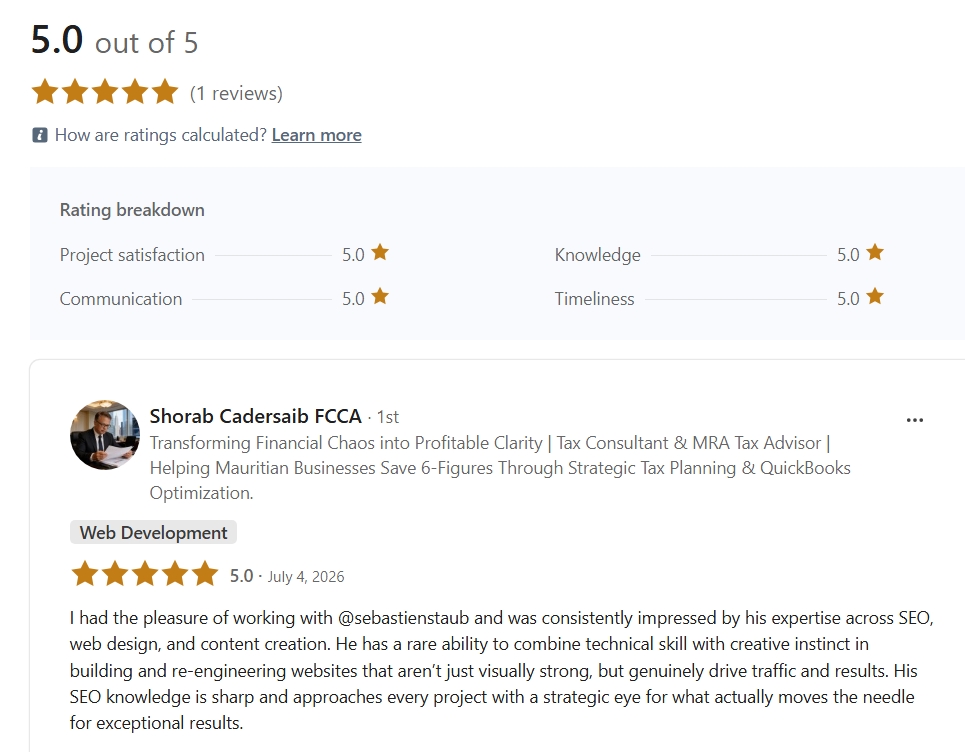 5.0 out of 5 LinkedIn Services rating for Sebastien Staub — SEO, web design, content