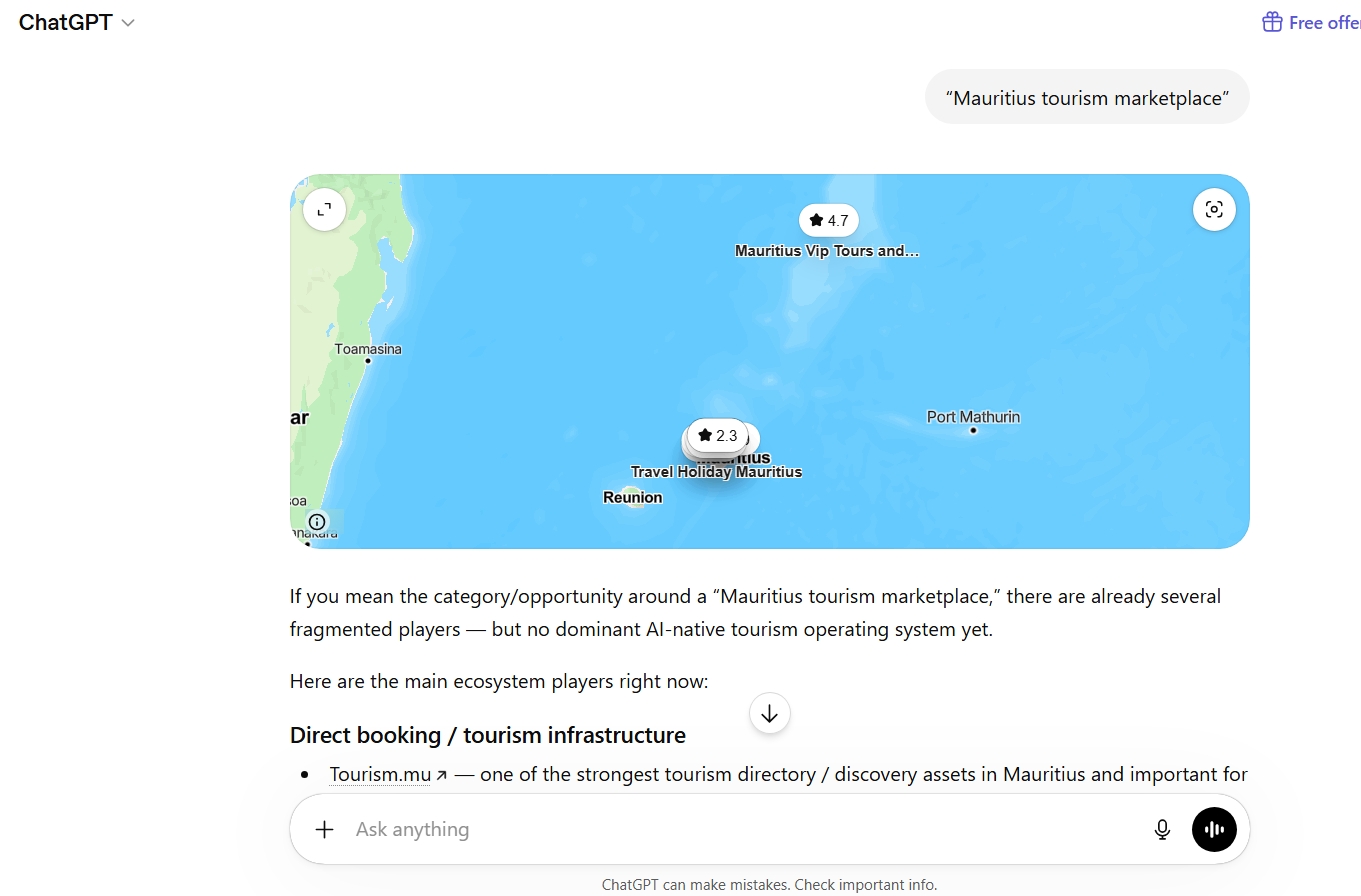 Tourism.mu cited #1 in Bing AI
